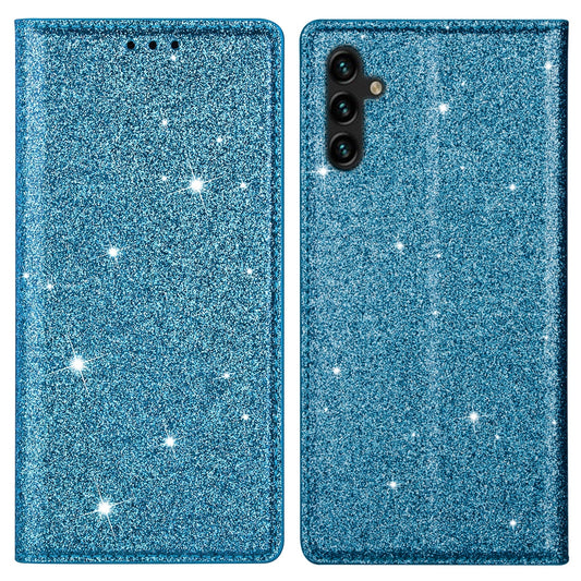 For Samsung Galaxy A16 5G  /  4G Case Glittery PU Leather+TPU Card Slot Phone Cover - Blue