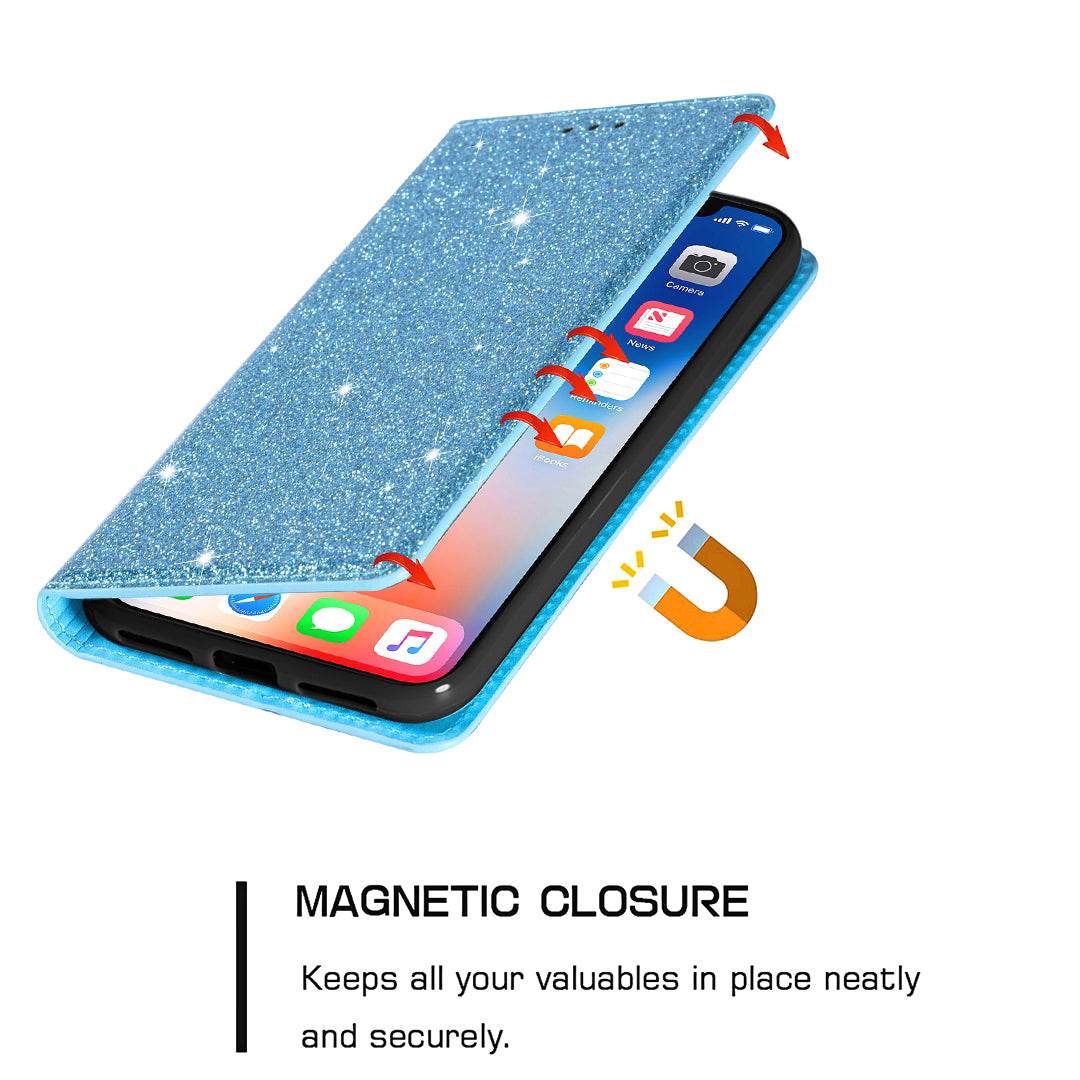 For Samsung Galaxy A16 5G  /  4G Case Glittery PU Leather+TPU Card Slot Phone Cover - Blue