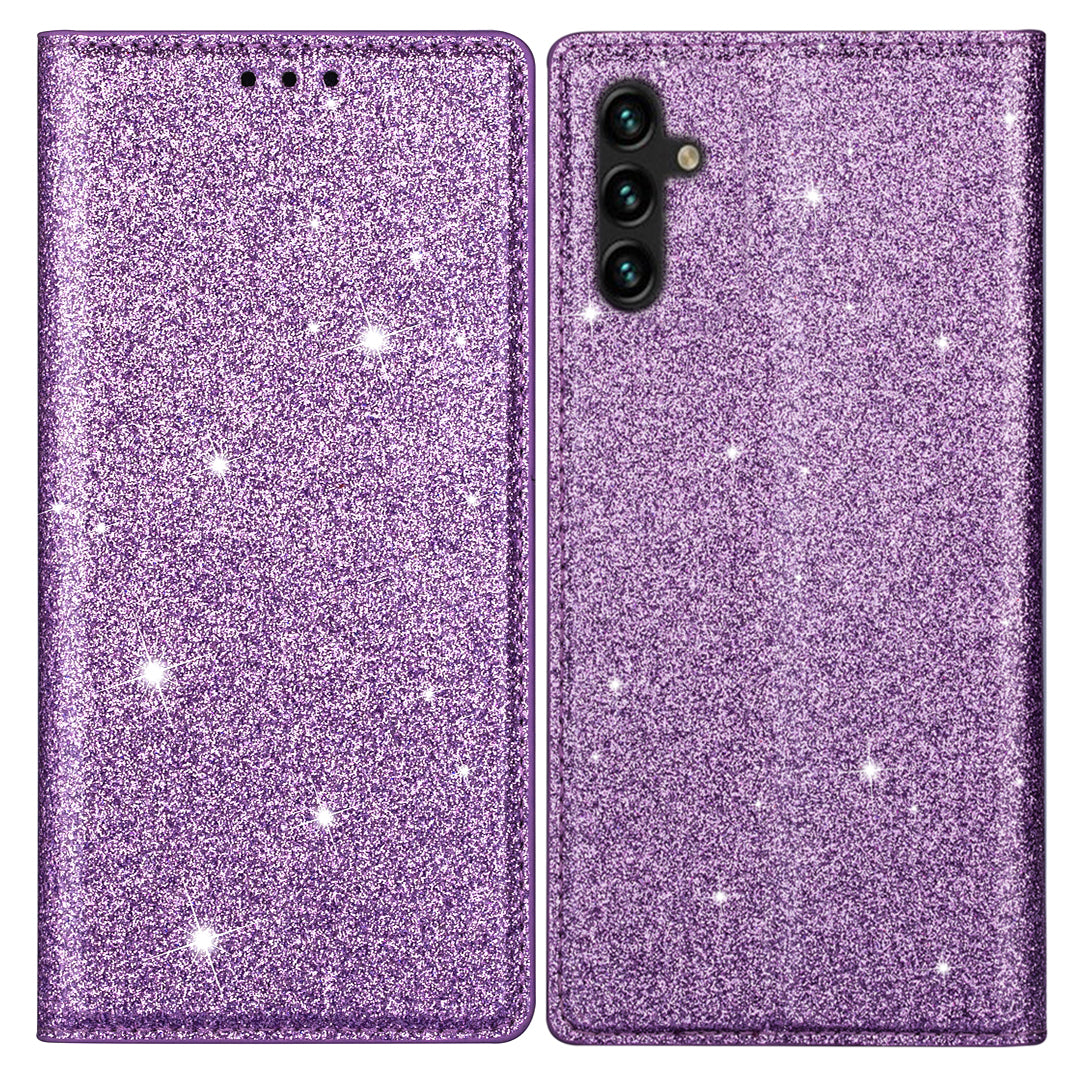 For Samsung Galaxy A16 5G  /  4G Case Glittery PU Leather+TPU Card Slot Phone Cover - Purple