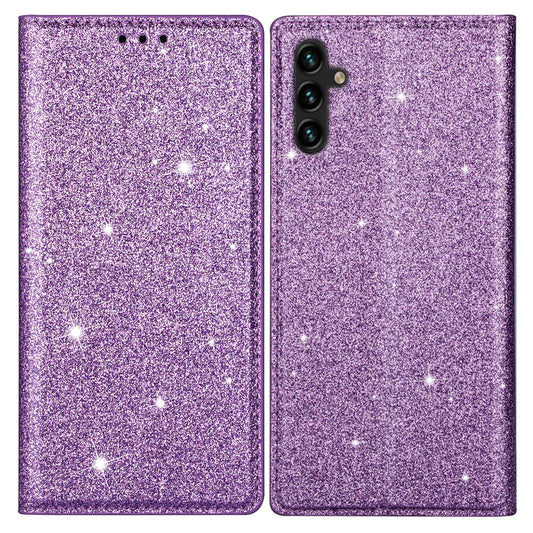 For Samsung Galaxy A16 5G  /  4G Case Glittery PU Leather+TPU Card Slot Phone Cover - Purple