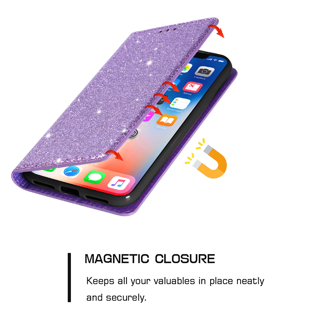 For Samsung Galaxy A16 5G  /  4G Case Glittery PU Leather+TPU Card Slot Phone Cover - Purple