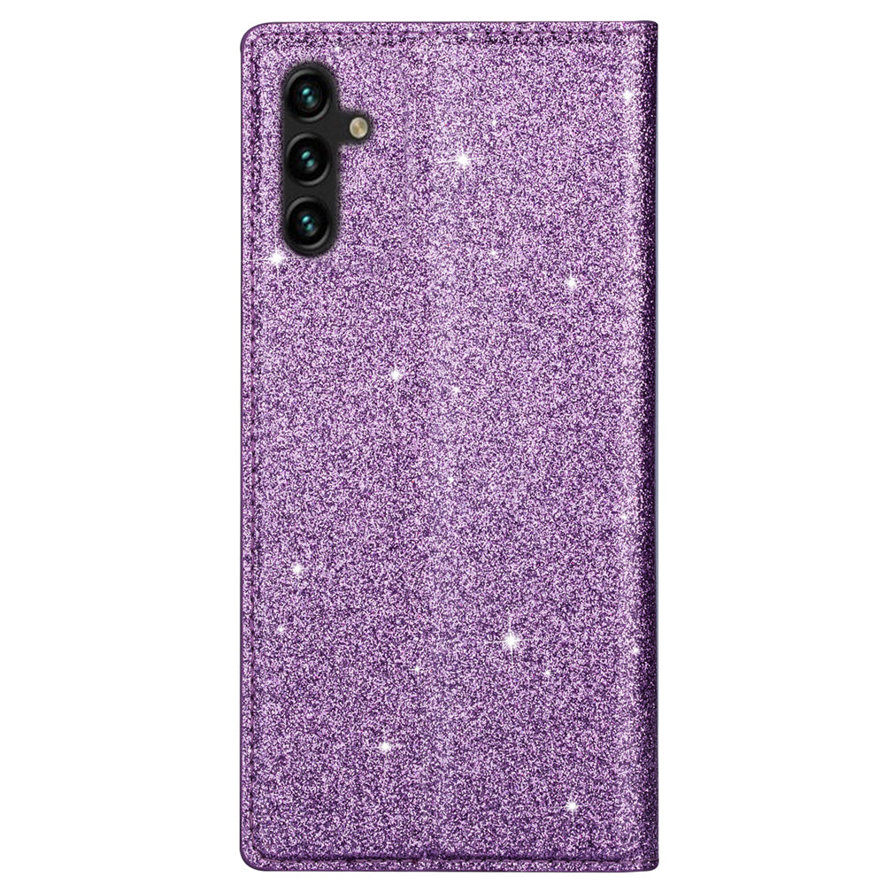 For Samsung Galaxy A16 5G  /  4G Case Glittery PU Leather+TPU Card Slot Phone Cover - Purple