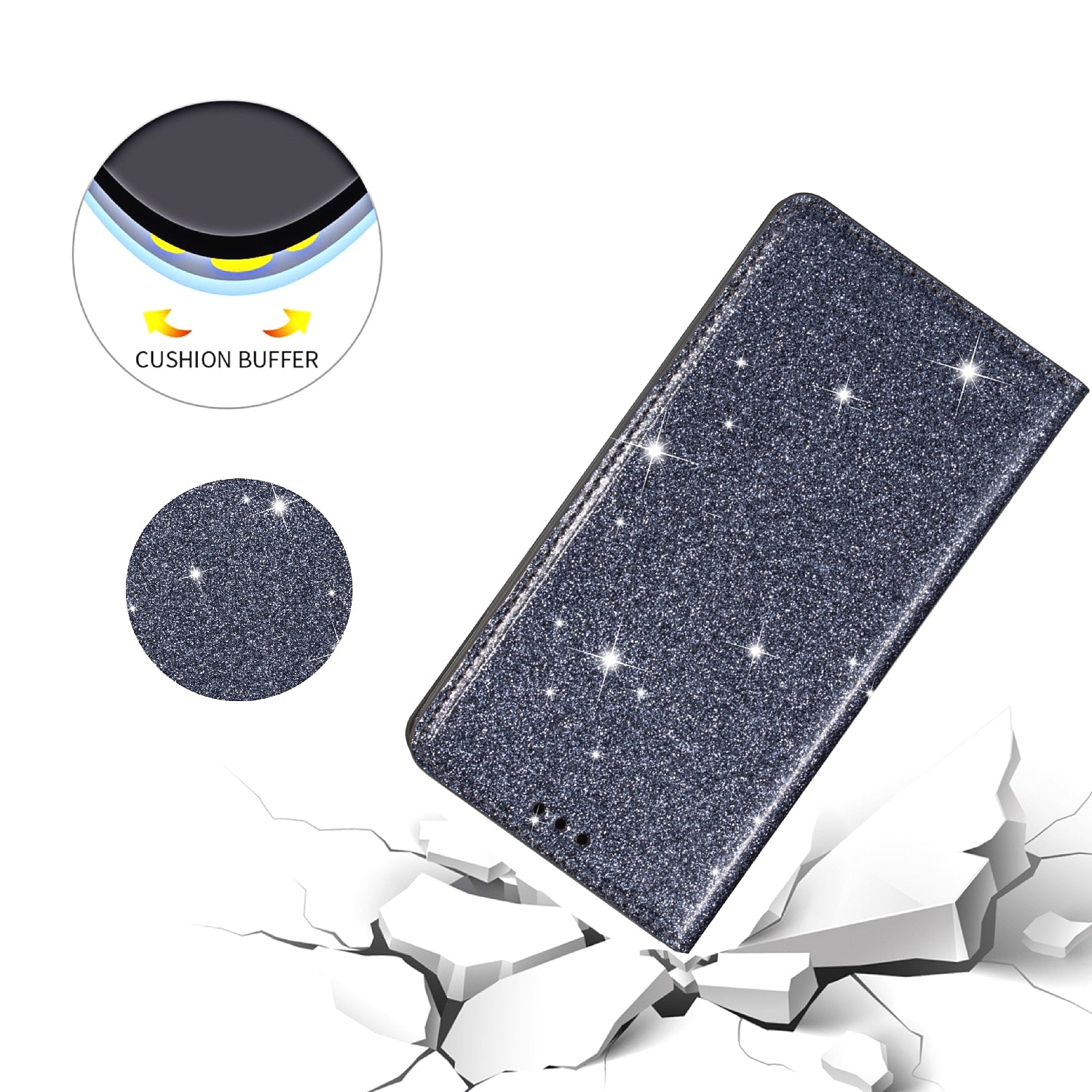 For Samsung Galaxy A16 5G  /  4G Case Glittery PU Leather+TPU Card Slot Phone Cover - Grey