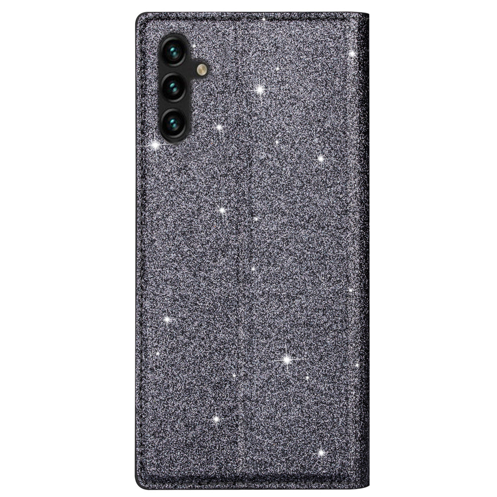 For Samsung Galaxy A16 5G  /  4G Case Glittery PU Leather+TPU Card Slot Phone Cover - Grey