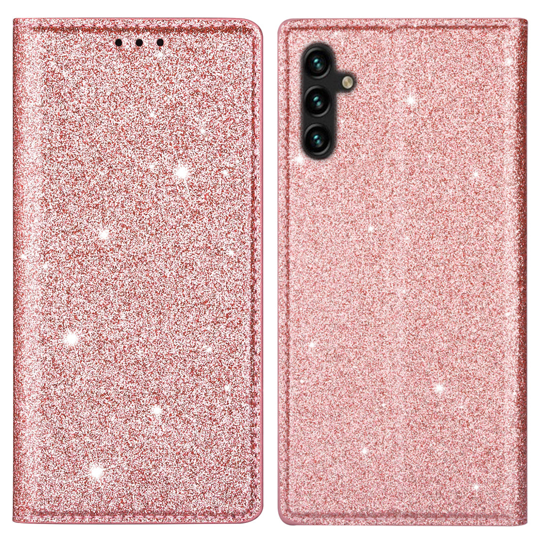 For Samsung Galaxy A16 5G  /  4G Case Glittery PU Leather+TPU Card Slot Phone Cover - Rose Gold