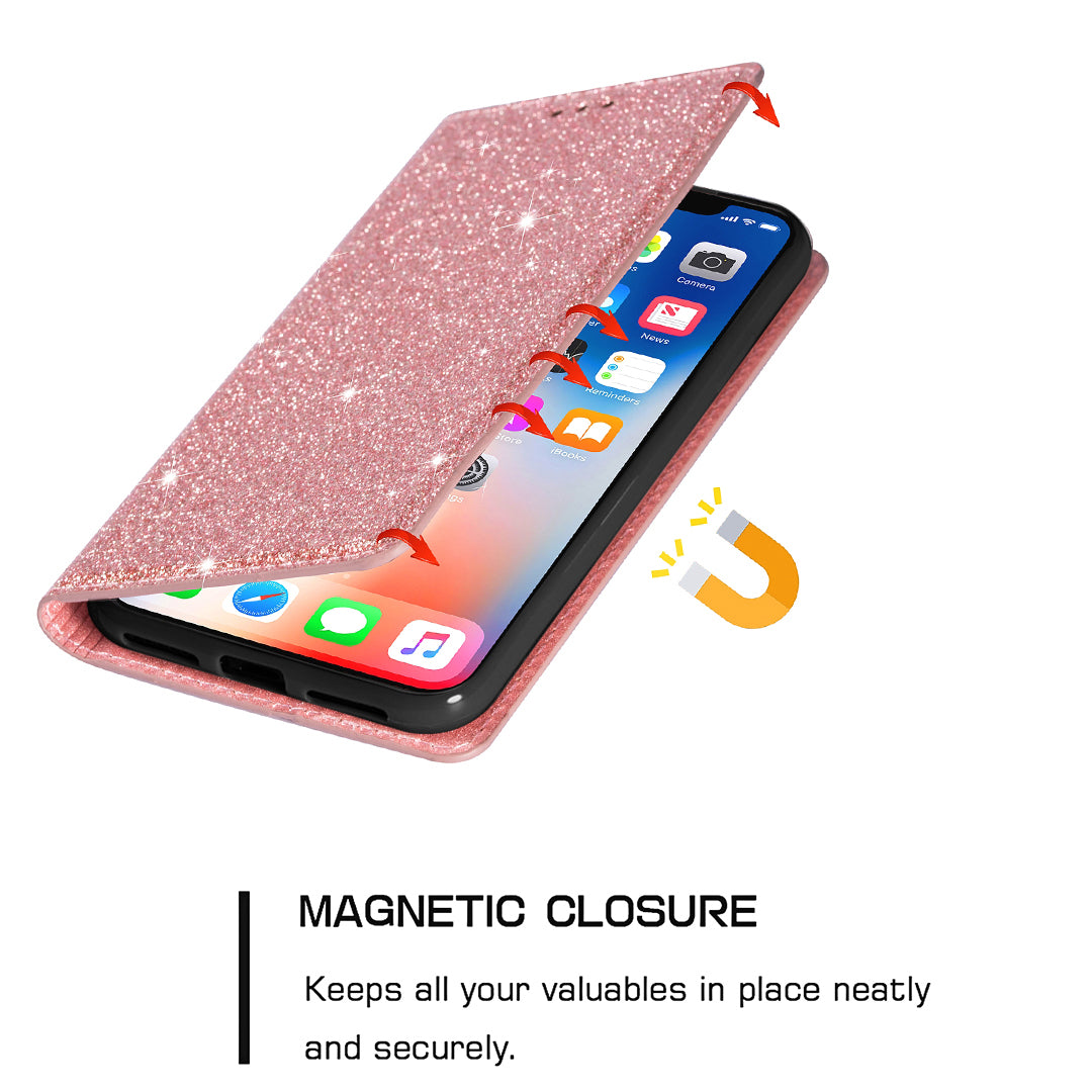 For Samsung Galaxy A16 5G  /  4G Case Glittery PU Leather+TPU Card Slot Phone Cover - Rose Gold