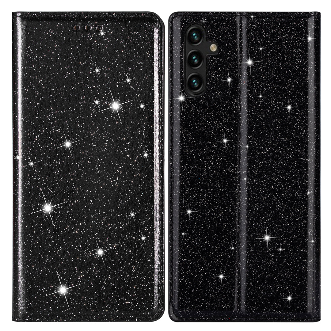 For Samsung Galaxy A16 5G  /  4G Case Glittery PU Leather+TPU Card Slot Phone Cover - Black