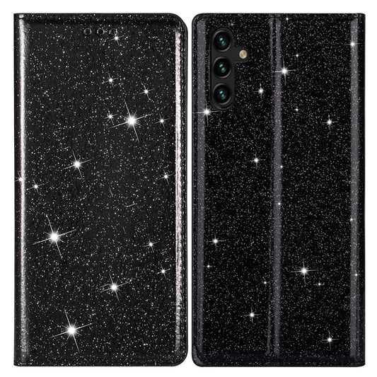 For Samsung Galaxy A16 5G  /  4G Case Glittery PU Leather+TPU Card Slot Phone Cover - Black