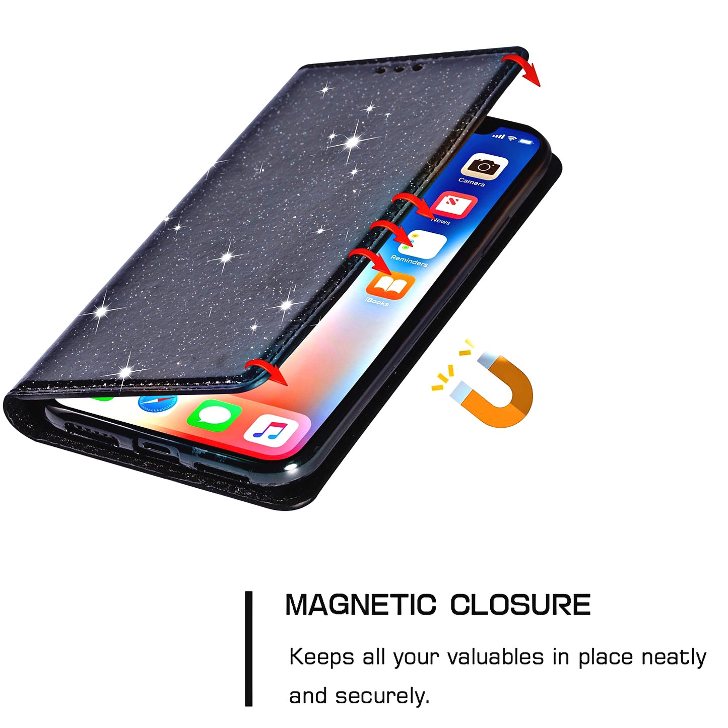 For Samsung Galaxy A16 5G  /  4G Case Glittery PU Leather+TPU Card Slot Phone Cover - Black