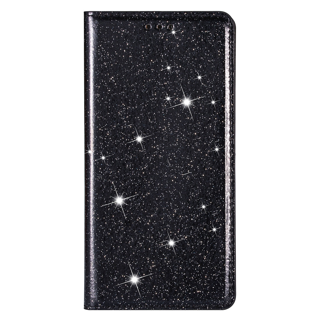 For Samsung Galaxy A16 5G  /  4G Case Glittery PU Leather+TPU Card Slot Phone Cover - Black