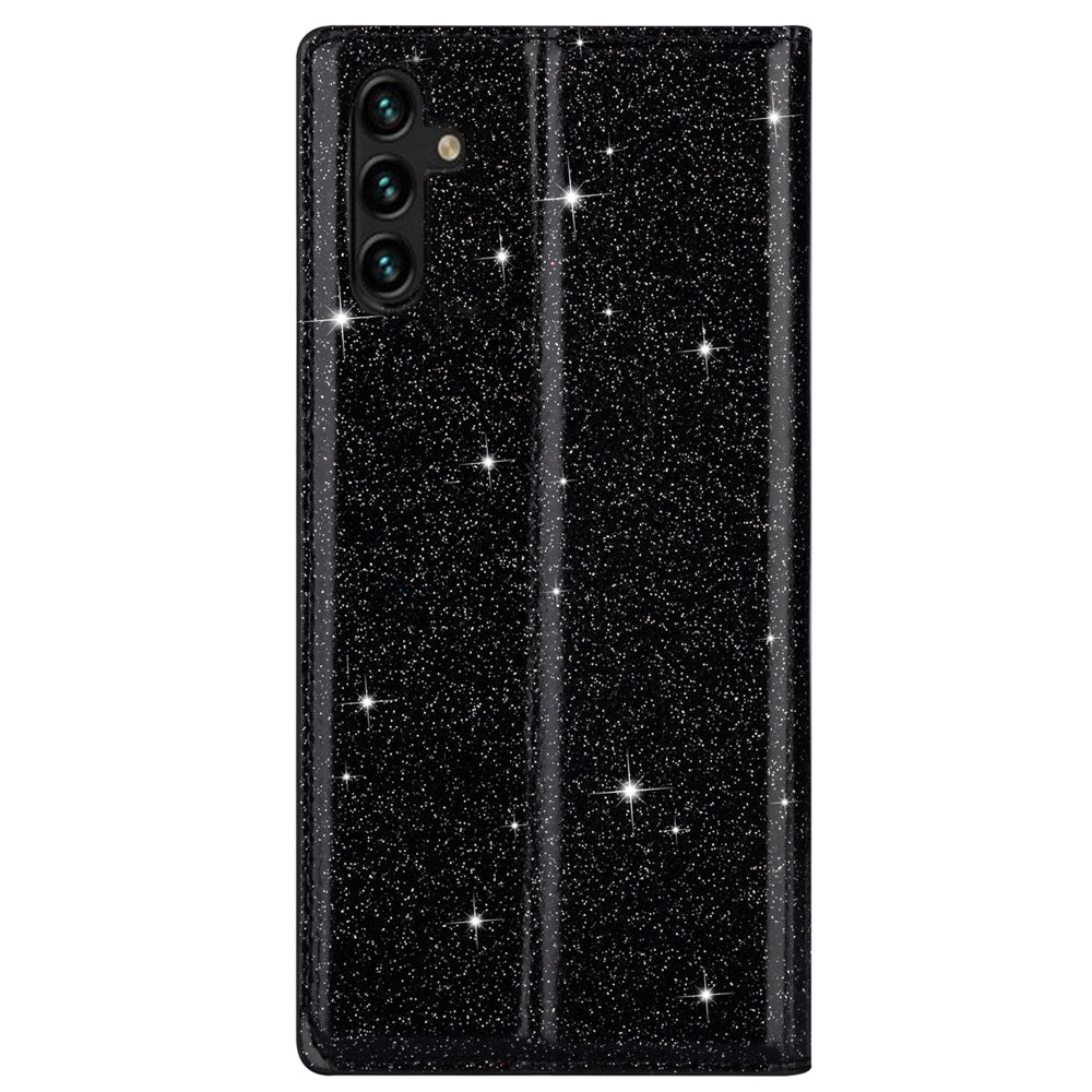 For Samsung Galaxy A16 5G  /  4G Case Glittery PU Leather+TPU Card Slot Phone Cover - Black
