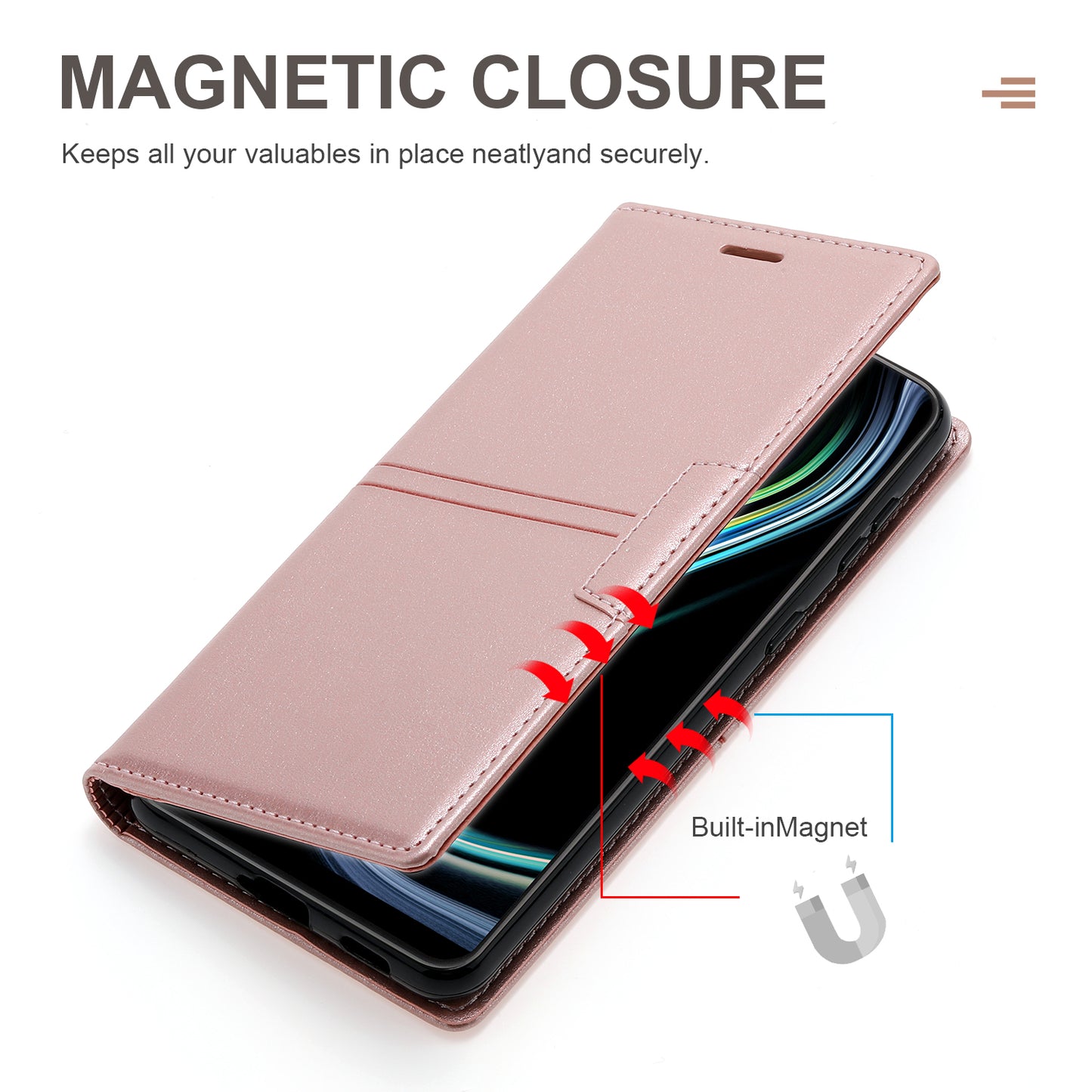 For Samsung Galaxy A16 4G / 5G Wallet Case Magnetic Closing Leather Phone Cover - Rose Gold