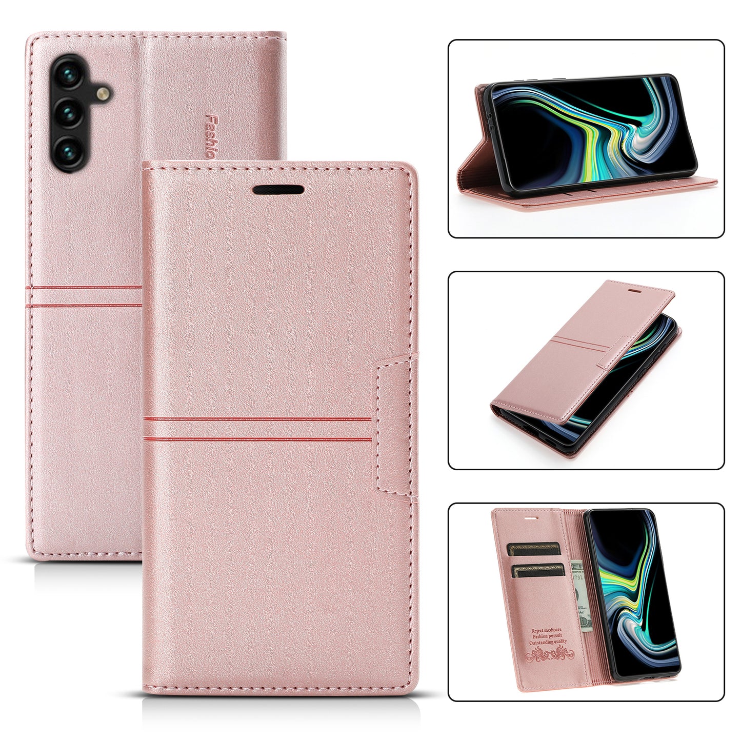For Samsung Galaxy A16 4G / 5G Wallet Case Magnetic Closing Leather Phone Cover - Rose Gold