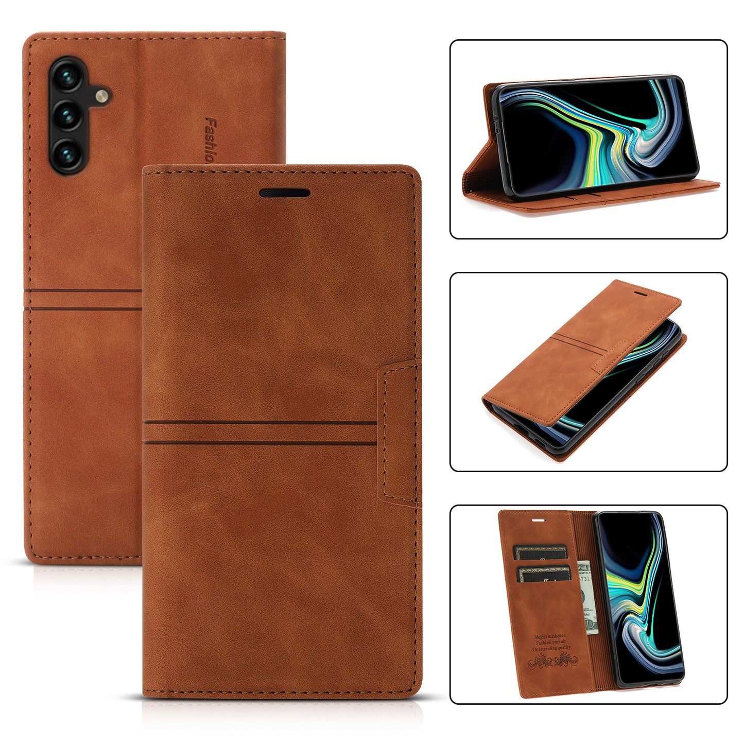 For Samsung Galaxy A16 4G / 5G Wallet Case Magnetic Closing Leather Phone Cover - Brown