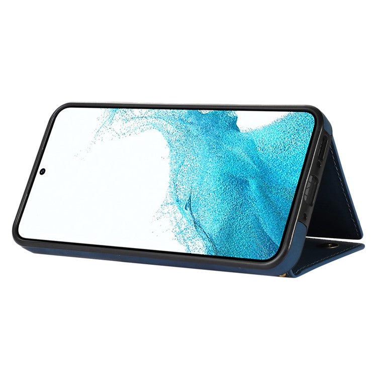 For Samsung Galaxy S25+ Case Wallet RFID Blocking TPU Leather Phone Cover with Lanyard - Blue