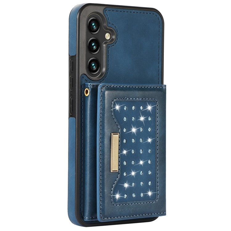 For Samsung Galaxy S25+ Case Wallet RFID Blocking TPU Leather Phone Cover with Lanyard - Blue