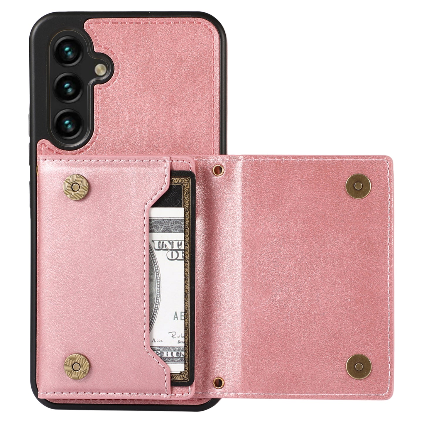 For Samsung Galaxy A16 5G  /  4G Case Wallet RFID Blocking TPU Leather Phone Cover with Lanyard - Rose Gold