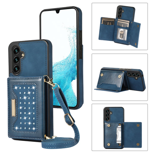 For Samsung Galaxy A16 5G  /  4G Case Wallet RFID Blocking TPU Leather Phone Cover with Lanyard - Blue