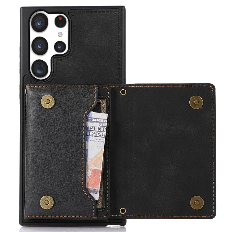 For Samsung Galaxy S25 Ultra Case Wallet RFID Blocking TPU Leather Phone Cover with Lanyard - Black