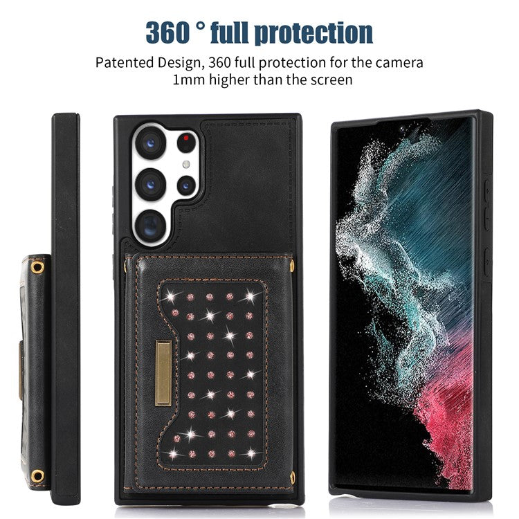 For Samsung Galaxy S25 Ultra Case Wallet RFID Blocking TPU Leather Phone Cover with Lanyard - Black
