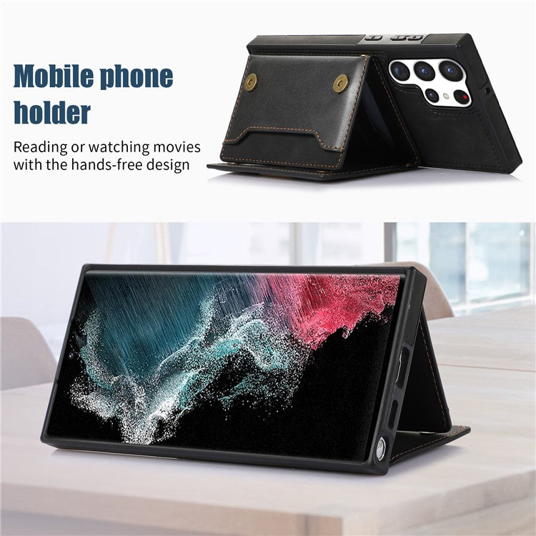 For Samsung Galaxy S25 Ultra Case Wallet RFID Blocking TPU Leather Phone Cover with Lanyard - Black