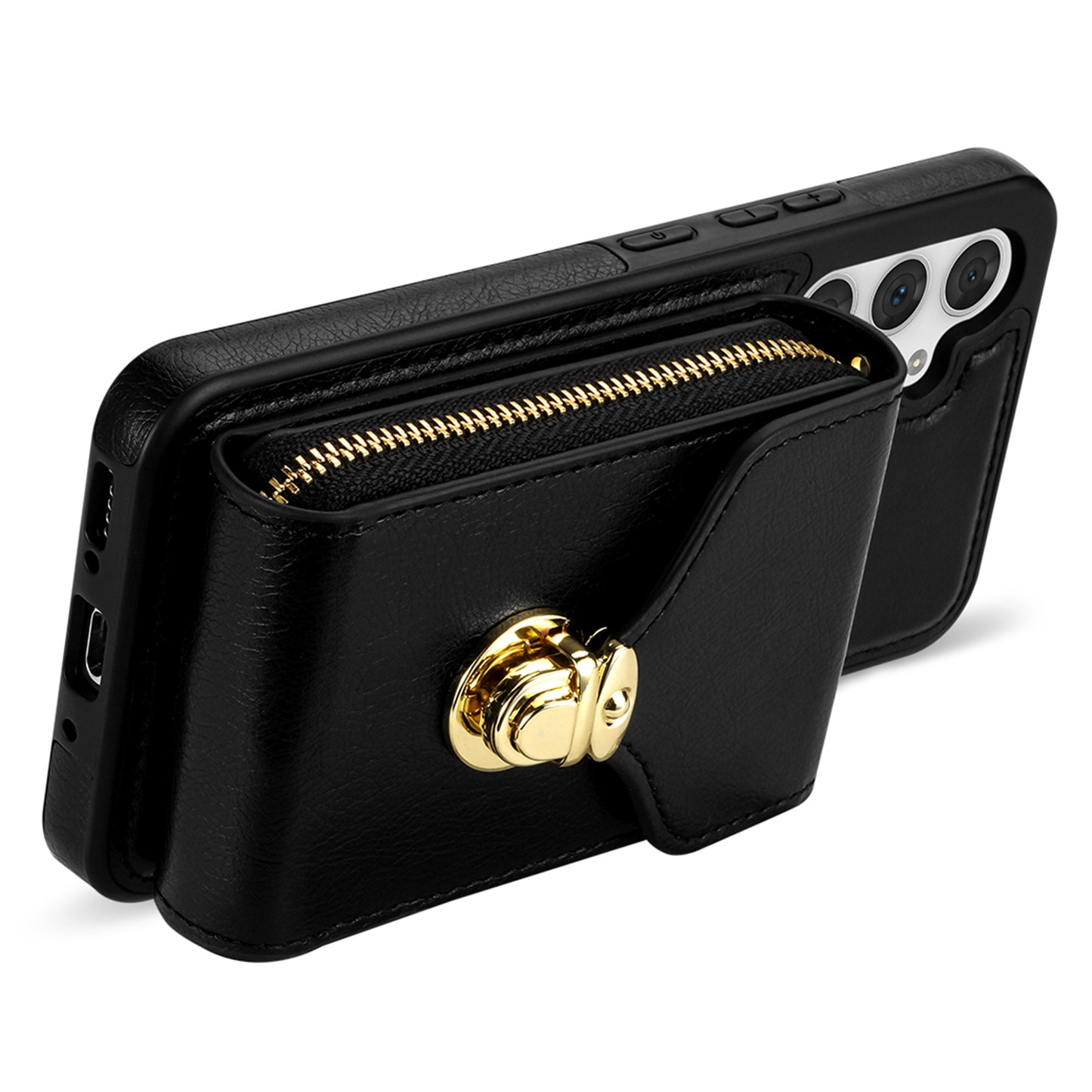 For Samsung Galaxy A16 5G  /  4G Case Zipper Wallet Leather+TPU Phone Cover with Strap - Black