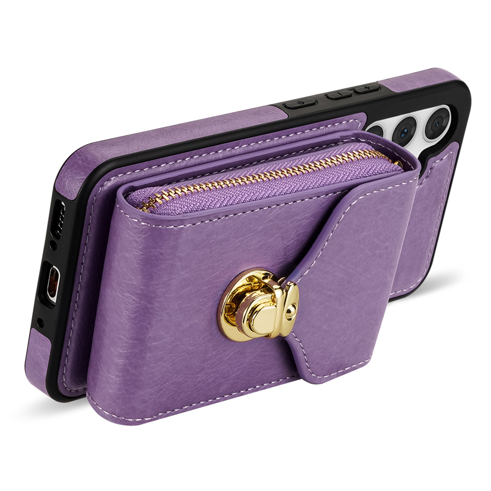 For Samsung Galaxy A16 5G  /  4G Case Zipper Wallet Leather+TPU Phone Cover with Strap - Purple