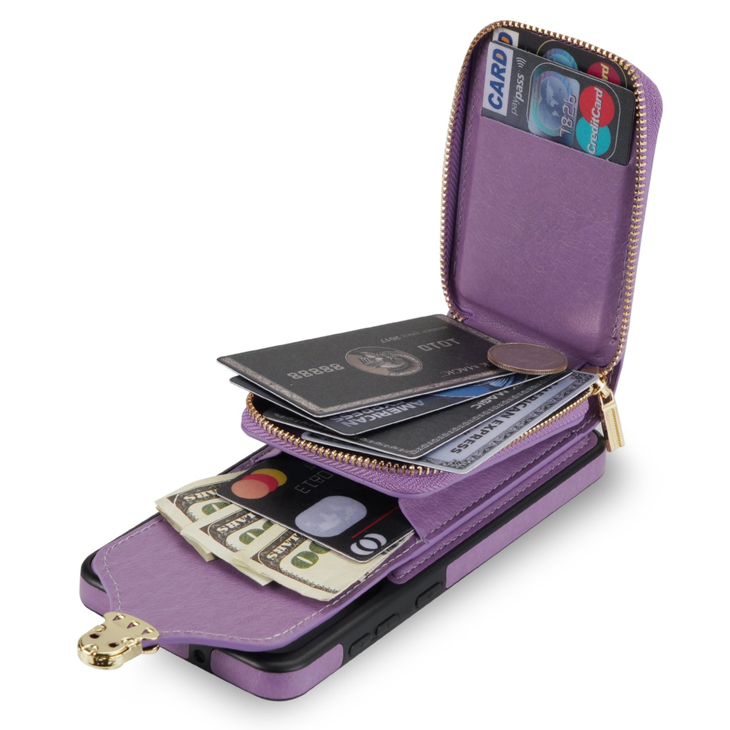 For Samsung Galaxy A16 5G  /  4G Case Zipper Wallet Leather+TPU Phone Cover with Strap - Purple