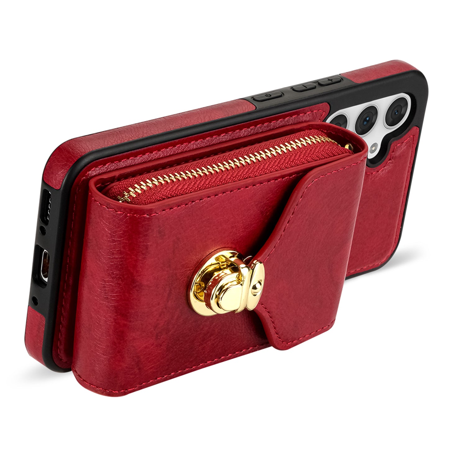 For Samsung Galaxy A16 5G  /  4G Case Zipper Wallet Leather+TPU Phone Cover with Strap - Red