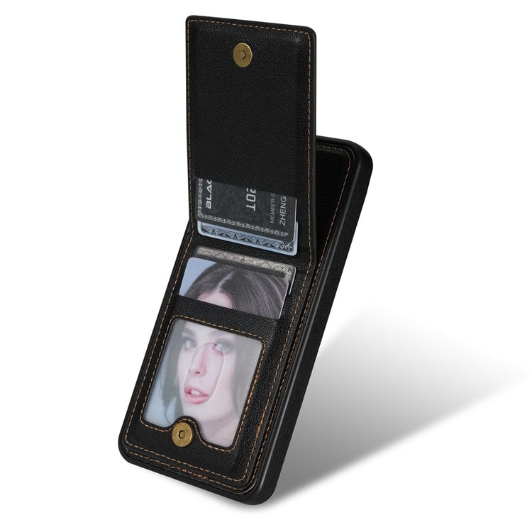 N.BEKUS For Samsung Galaxy S24 FE Case Leather+TPU Kickstand Phone Cover with Card Holder - Black