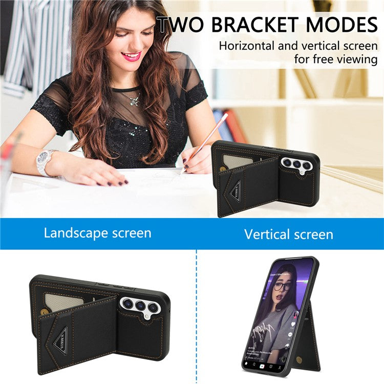 N.BEKUS For Samsung Galaxy S24 FE Case Leather+TPU Kickstand Phone Cover with Card Holder - Black