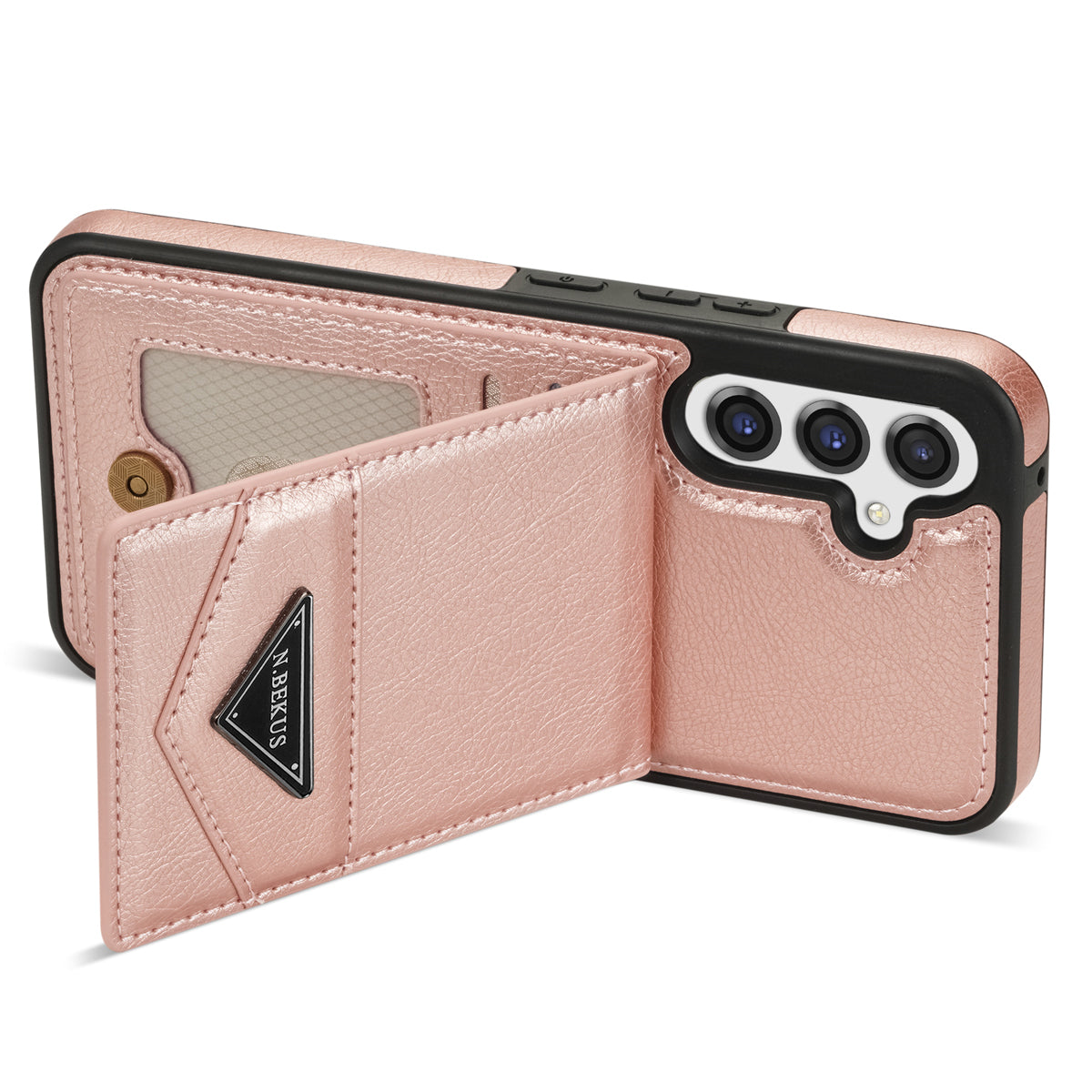 N.BEKUS For Samsung Galaxy A16 5G  /  4G Case Leather+TPU Kickstand Phone Cover with Card Holder - Pink