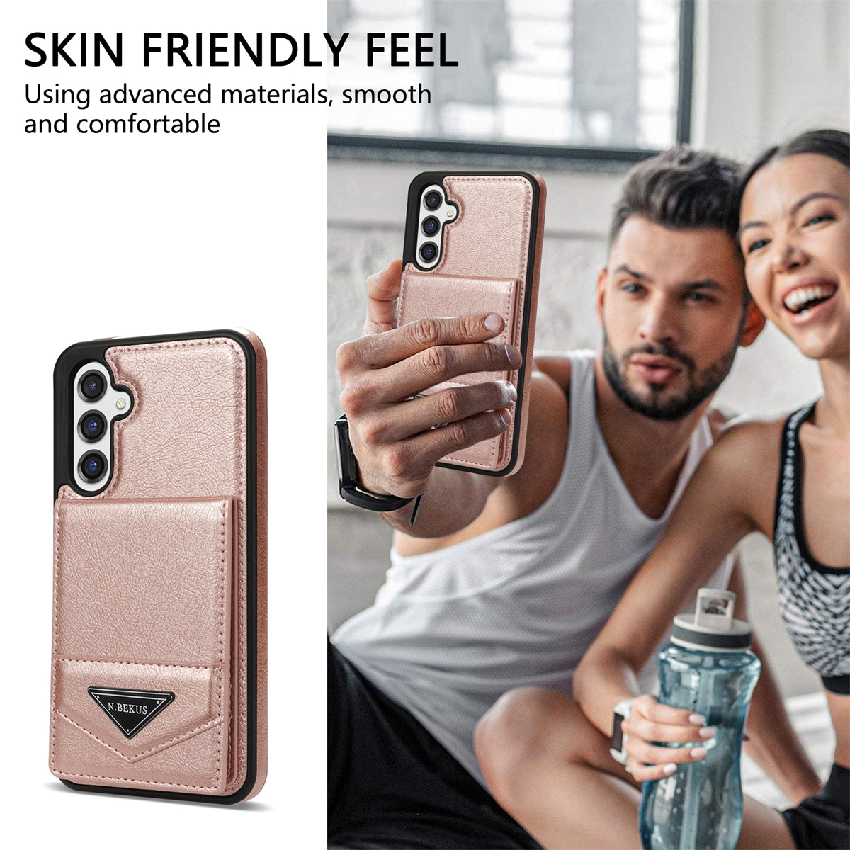 N.BEKUS For Samsung Galaxy A16 5G  /  4G Case Leather+TPU Kickstand Phone Cover with Card Holder - Pink