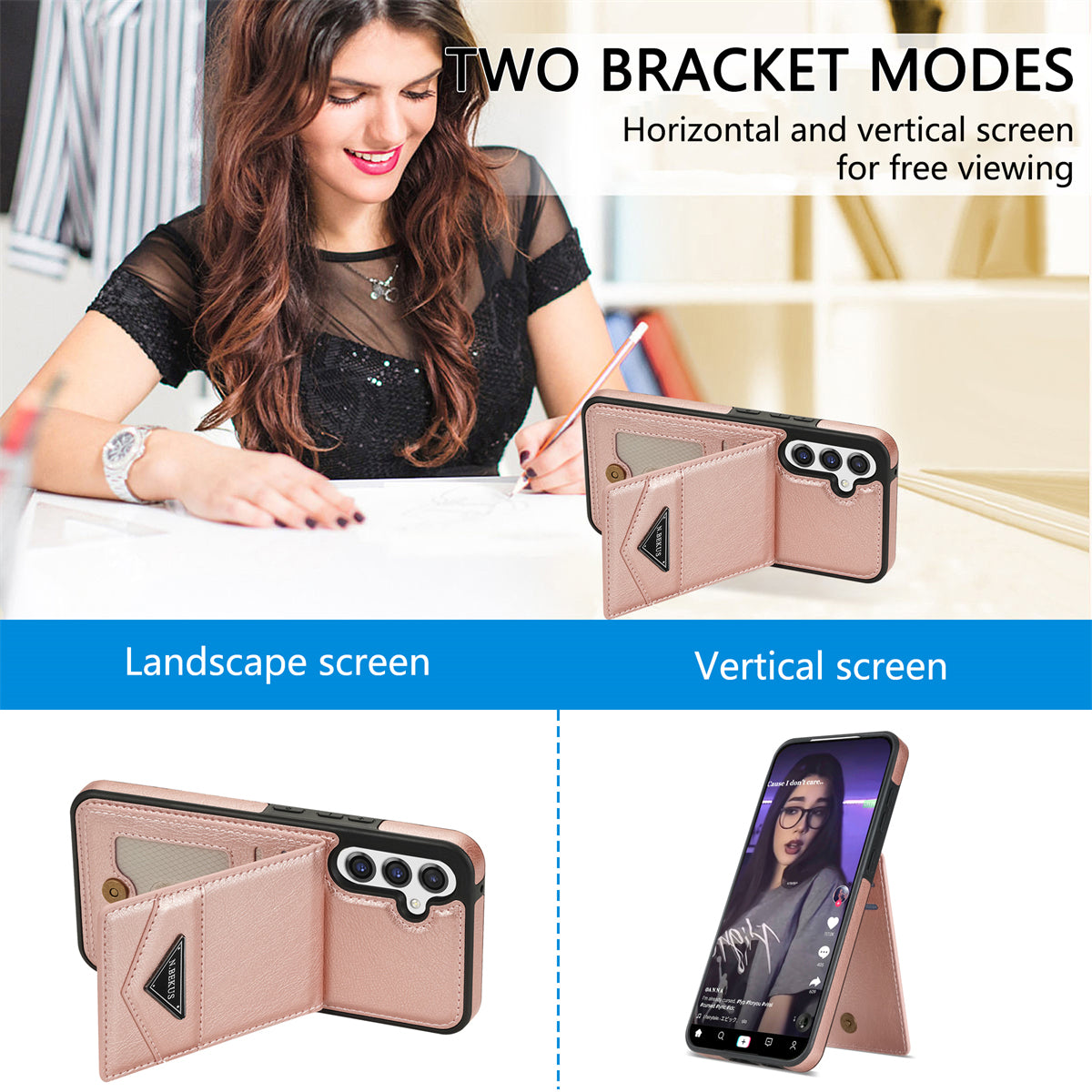 N.BEKUS For Samsung Galaxy A16 5G  /  4G Case Leather+TPU Kickstand Phone Cover with Card Holder - Pink