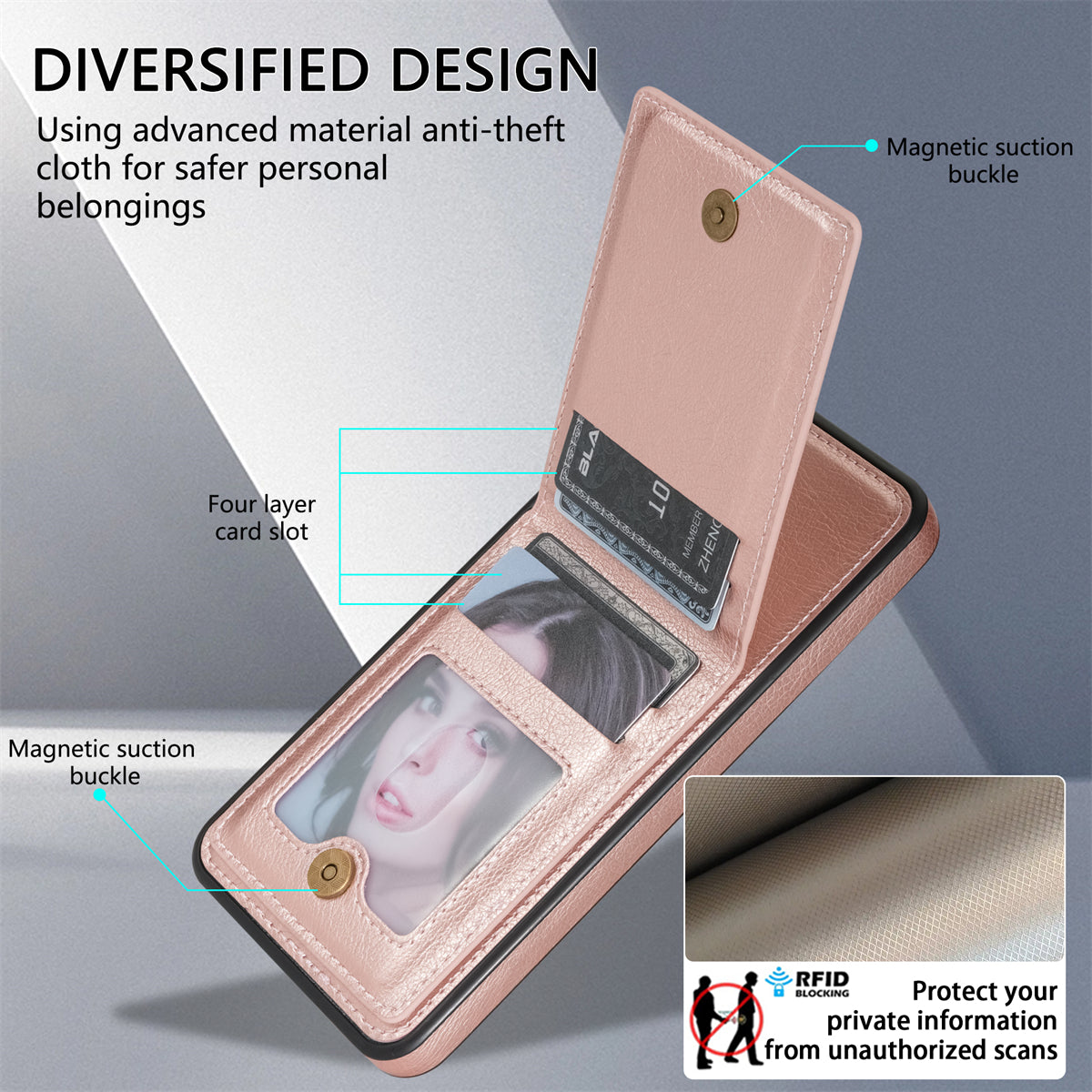 N.BEKUS For Samsung Galaxy A16 5G  /  4G Case Leather+TPU Kickstand Phone Cover with Card Holder - Pink