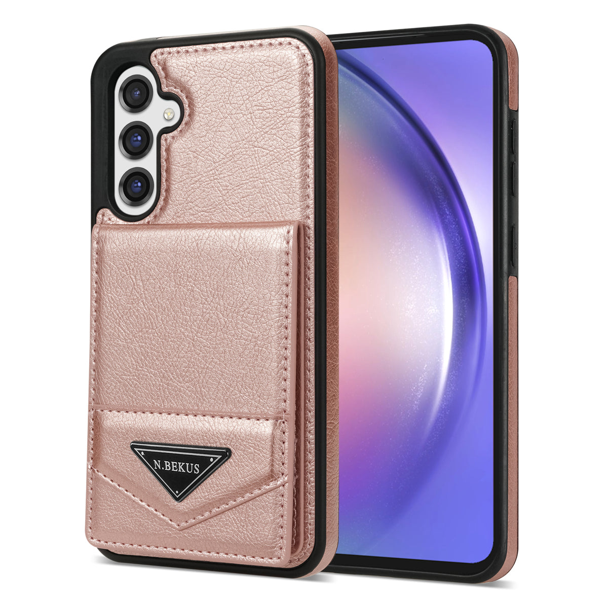 N.BEKUS For Samsung Galaxy A16 5G  /  4G Case Leather+TPU Kickstand Phone Cover with Card Holder - Pink