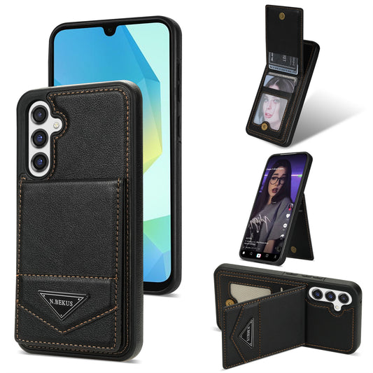 N.BEKUS For Samsung Galaxy A16 5G  /  4G Case Leather+TPU Kickstand Phone Cover with Card Holder - Black