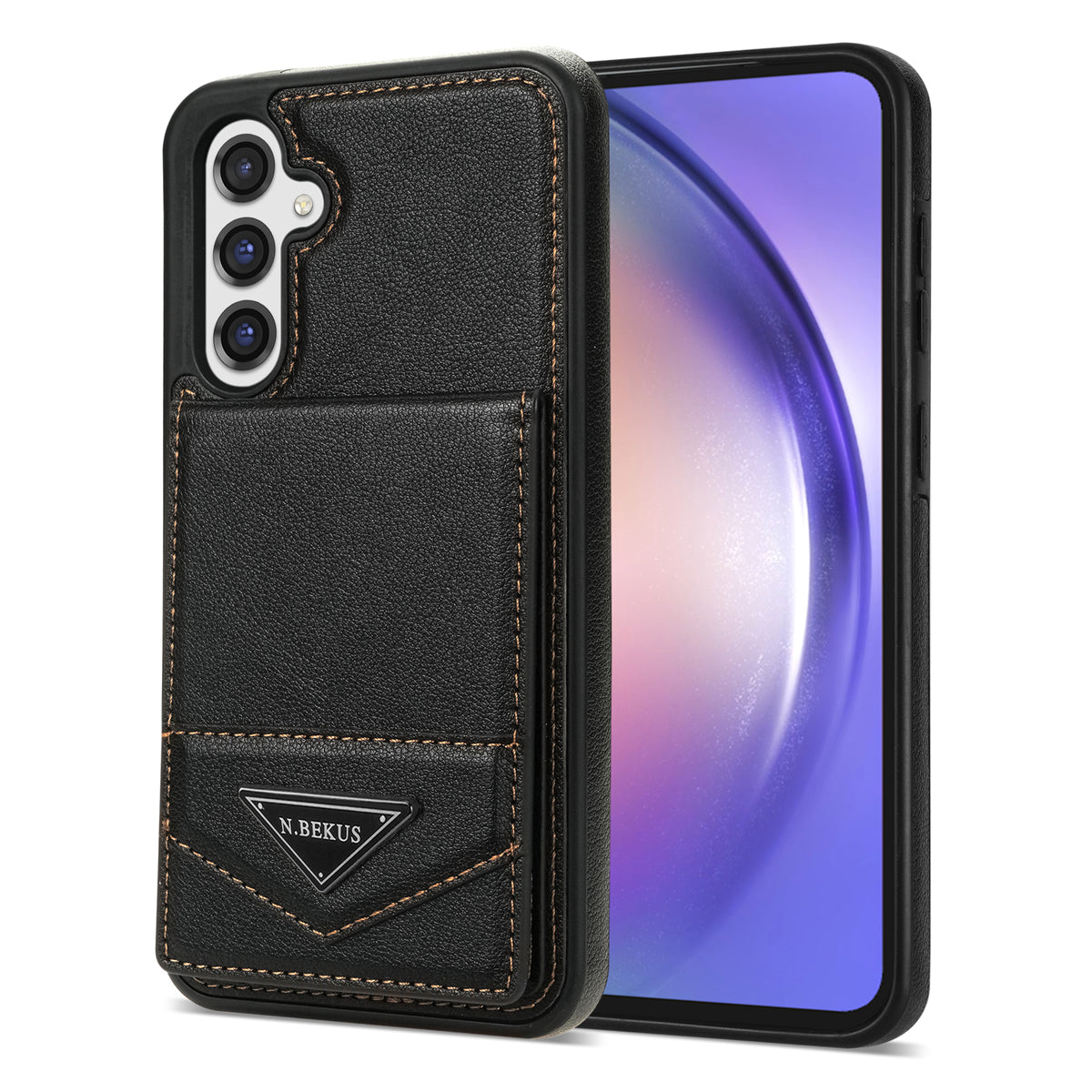 N.BEKUS For Samsung Galaxy A16 5G  /  4G Case Leather+TPU Kickstand Phone Cover with Card Holder - Black