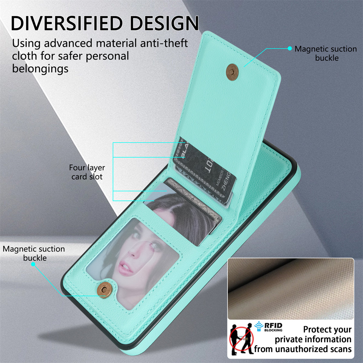 N.BEKUS For Samsung Galaxy A16 5G  /  4G Case Leather+TPU Kickstand Phone Cover with Card Holder - Green