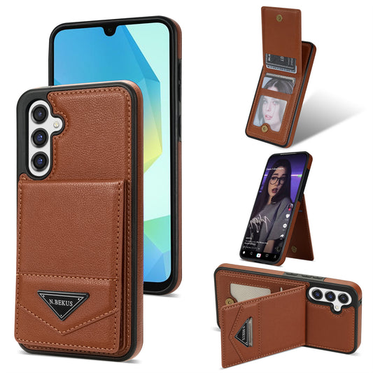 N.BEKUS For Samsung Galaxy A16 5G  /  4G Case Leather+TPU Kickstand Phone Cover with Card Holder - Brown