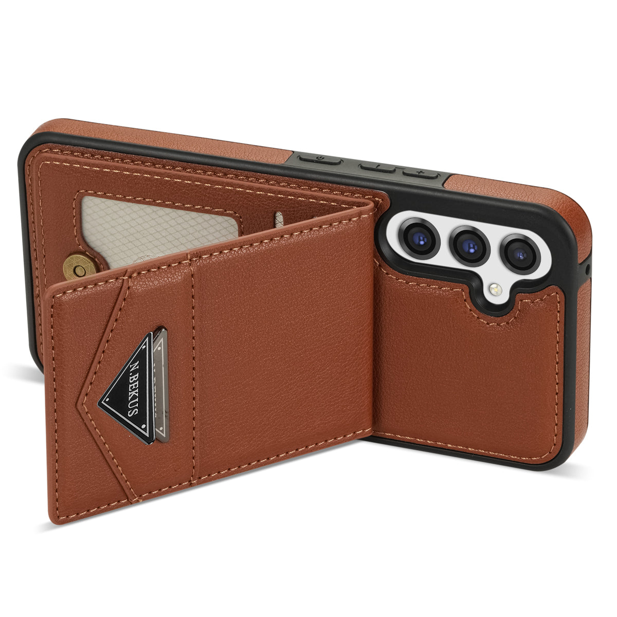 N.BEKUS For Samsung Galaxy A16 5G  /  4G Case Leather+TPU Kickstand Phone Cover with Card Holder - Brown