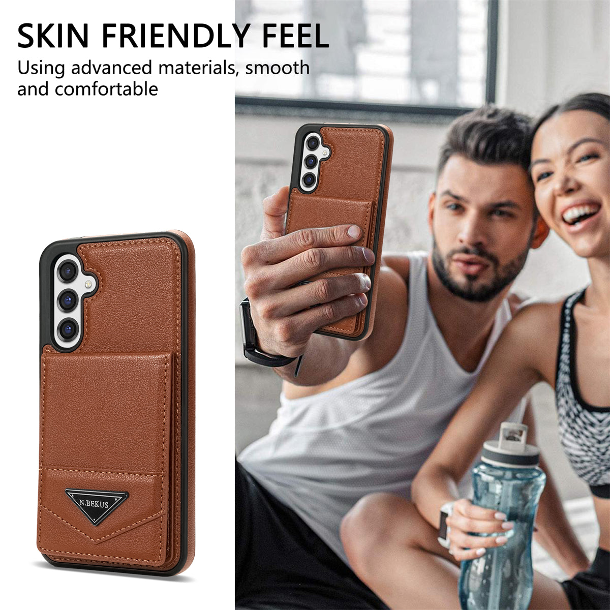 N.BEKUS For Samsung Galaxy A16 5G  /  4G Case Leather+TPU Kickstand Phone Cover with Card Holder - Brown