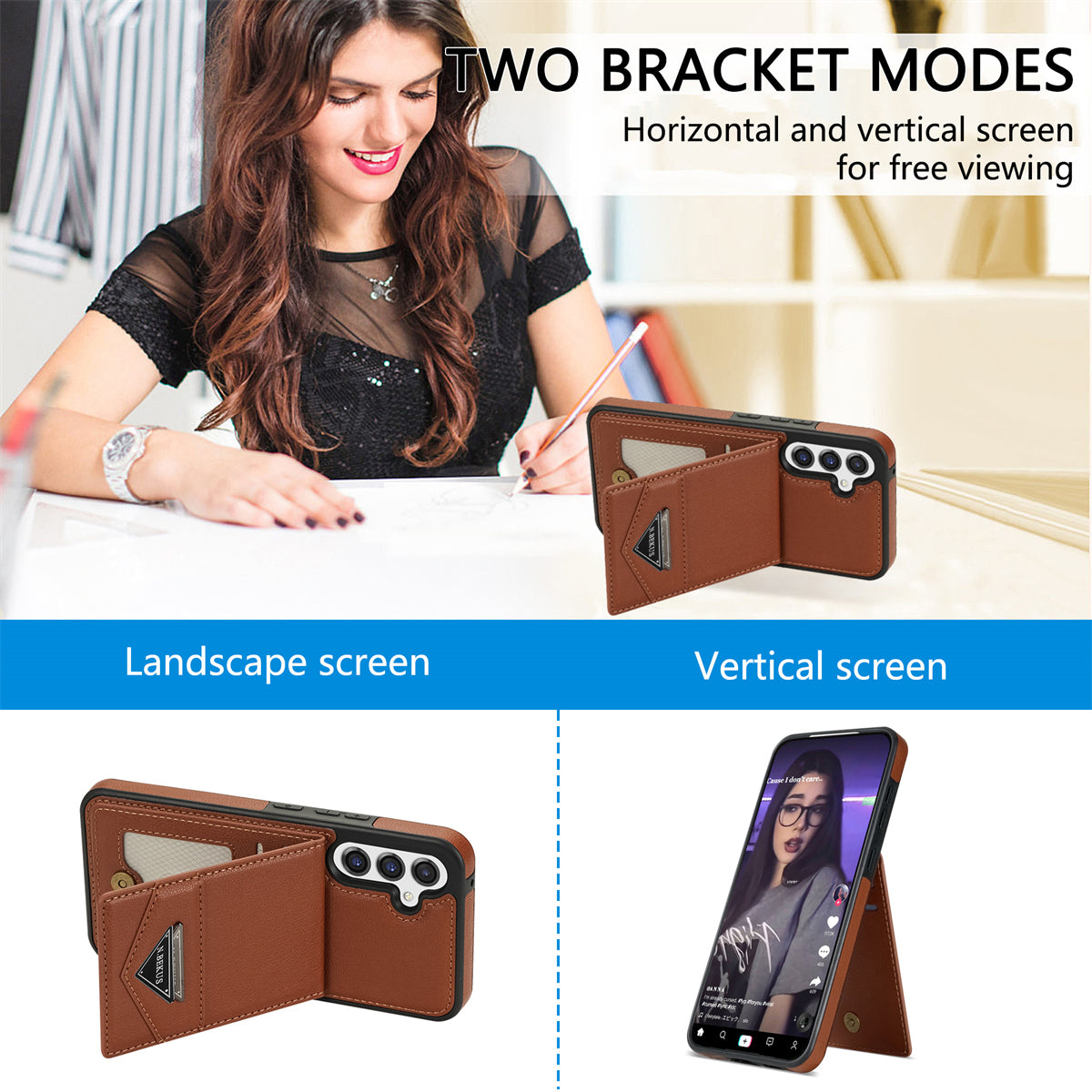 N.BEKUS For Samsung Galaxy A16 5G  /  4G Case Leather+TPU Kickstand Phone Cover with Card Holder - Brown