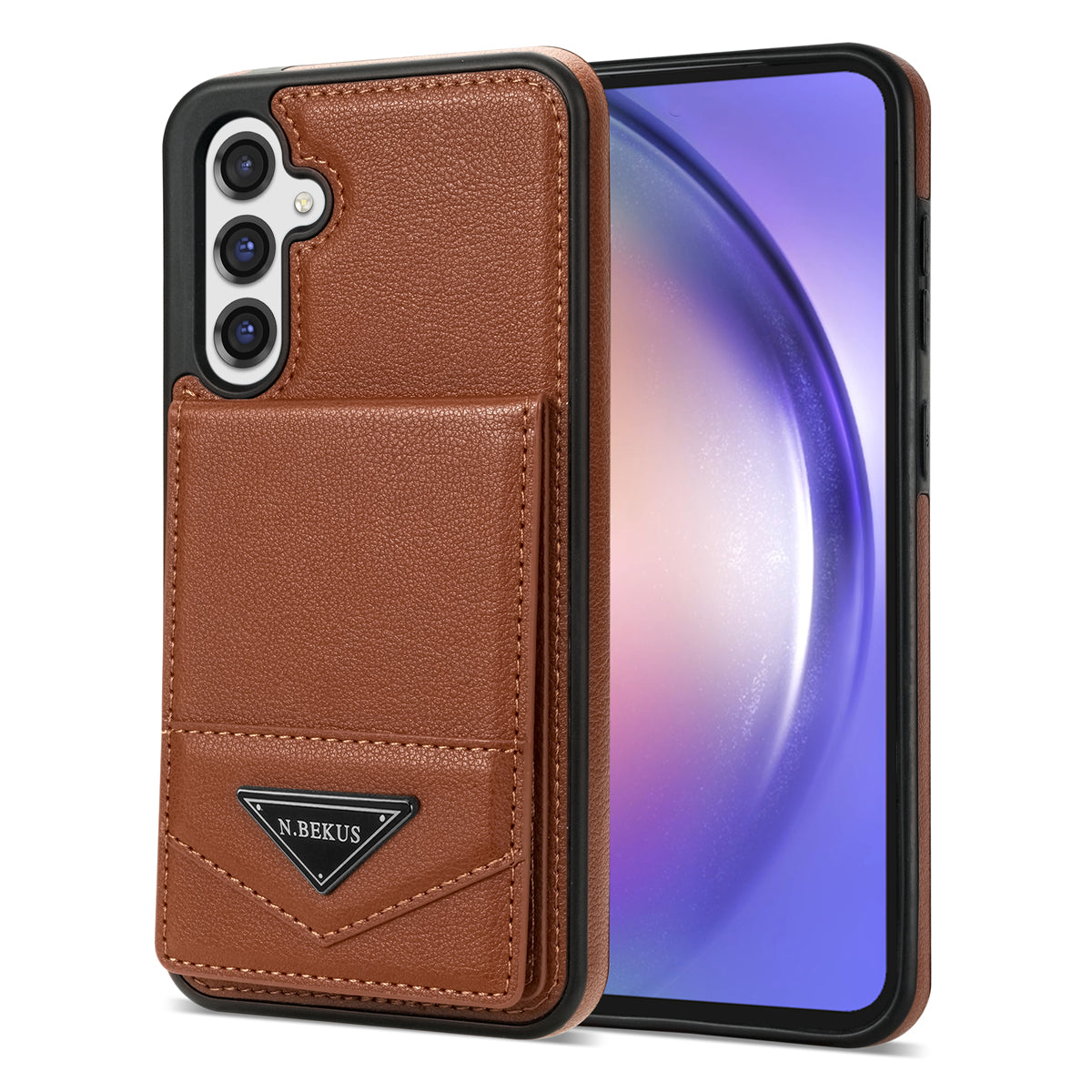 N.BEKUS For Samsung Galaxy A16 5G  /  4G Case Leather+TPU Kickstand Phone Cover with Card Holder - Brown