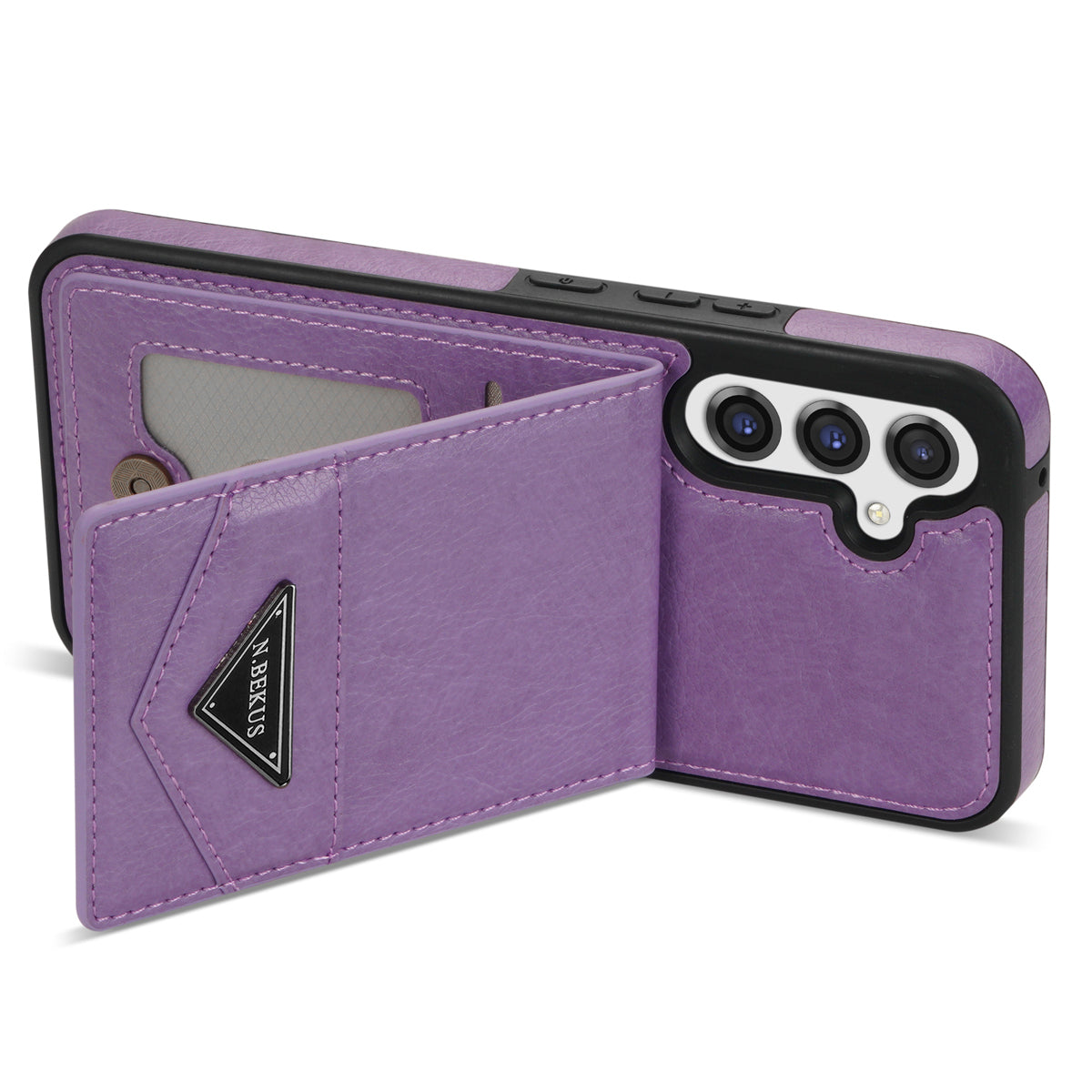 N.BEKUS For Samsung Galaxy A16 5G  /  4G Case Leather+TPU Kickstand Phone Cover with Card Holder - Purple