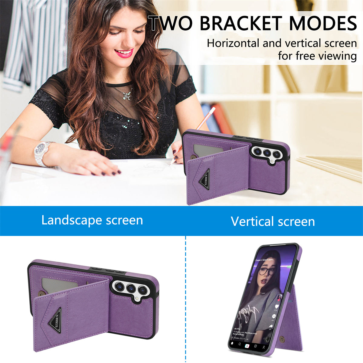 N.BEKUS For Samsung Galaxy A16 5G  /  4G Case Leather+TPU Kickstand Phone Cover with Card Holder - Purple