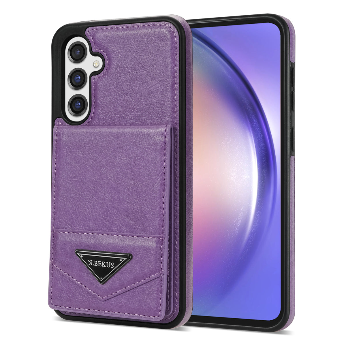 N.BEKUS For Samsung Galaxy A16 5G  /  4G Case Leather+TPU Kickstand Phone Cover with Card Holder - Purple