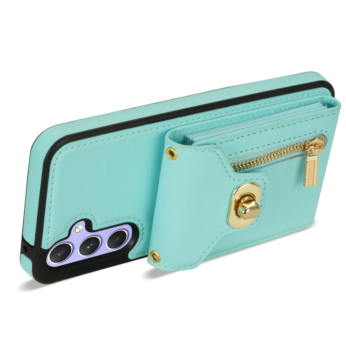 For Samsung Galaxy A16 5G  /  4G Case Leather + TPU Phone Cover with Card Bag, Shoulder Strap - Green