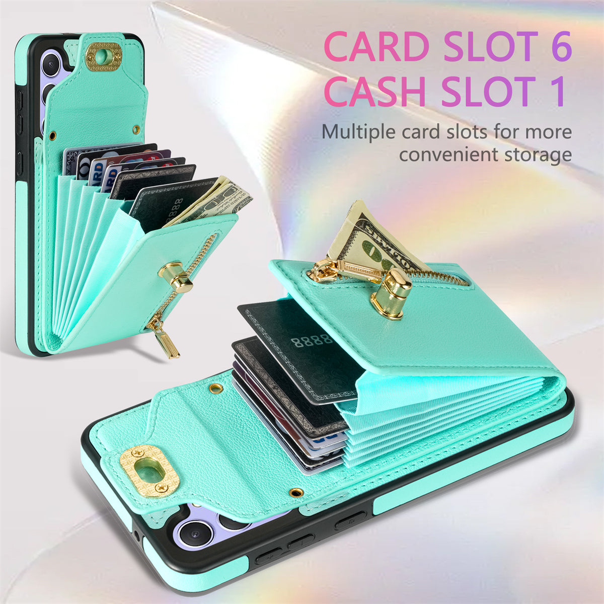 For Samsung Galaxy A16 5G  /  4G Case Leather + TPU Phone Cover with Card Bag, Shoulder Strap - Green