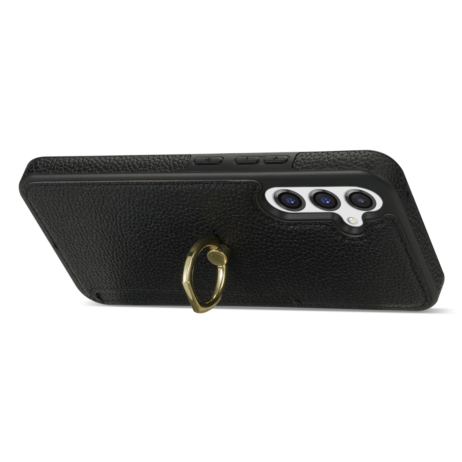 For Samsung Galaxy A16 4G / 5G Case Ring Kickstand PU+TPU Card Holder Phone Cover - Black
